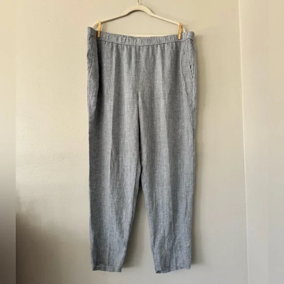 Eileen Fisher Organic Linen Pull On Ankle Pants in Blue Chambray - Picture 2 of 8